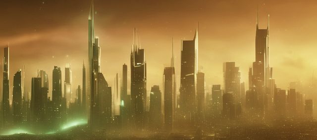 A sleek and modern cityscape with futuristic elements.